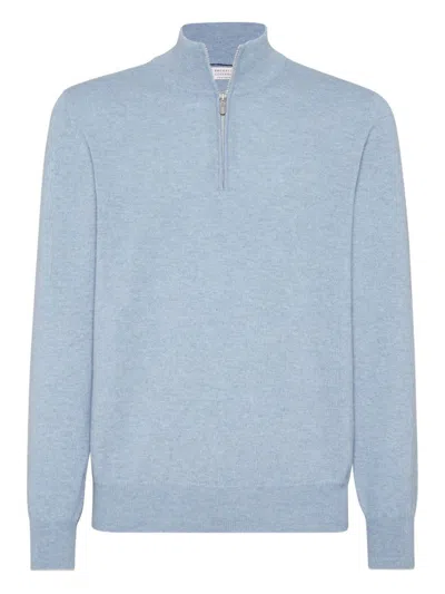Brunello Cucinelli Cashmere High-neck Sweater In Blue