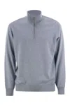 Brunello Cucinelli Men High-necked Cashmere Sweater With Zip Opening In Blue
