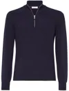 Brunello Cucinelli Cashmere Sweater With Half Zip In Blue