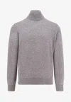 Brunello Cucinelli Cashmere Turtleneck Sweater With Long Sleeves And Ribbed Hem In Gray