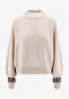 Brunello Cucinelli Women Cashmere Sweater With Removable Cuffs In Neutral