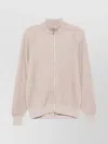 Brunello Cucinelli Cashmere High Neck Zip-up Cardigan With Ribbed Knit In Neutral
