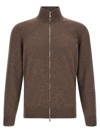 Brunello Cucinelli Cashmere High-neck Cardigan In Brown