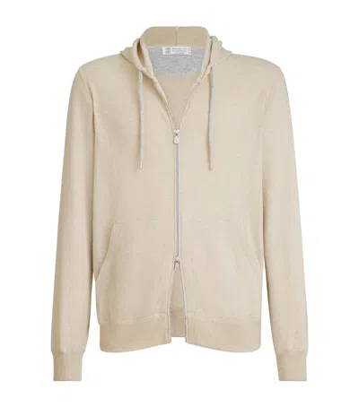 Brunello Cucinelli Cashmere Hooded Cardigan In Neutral