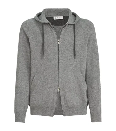 Brunello Cucinelli Cashmere Hooded Cardigan In Grey