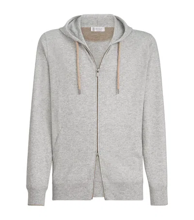 Brunello Cucinelli Cashmere Hooded Cardigan In Animal Print