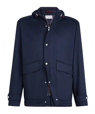 Brunello Cucinelli Cashmere Hooded Jacket In Blue
