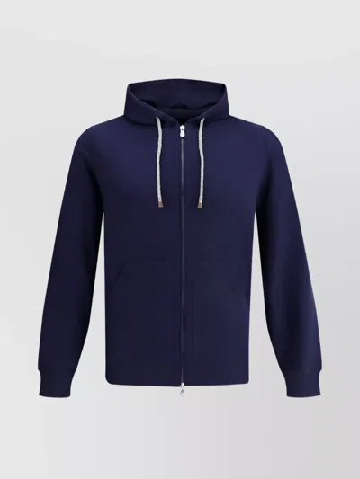 Brunello Cucinelli Techno Cotton Interlock Zip-front Hooded Sweatshirt In Cobalt