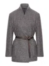 Brunello Cucinelli Cashmere Jacket With Leather Belt In Multi