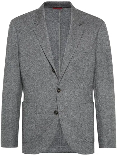 Brunello Cucinelli Cashmere Jersey Blazer In Gray