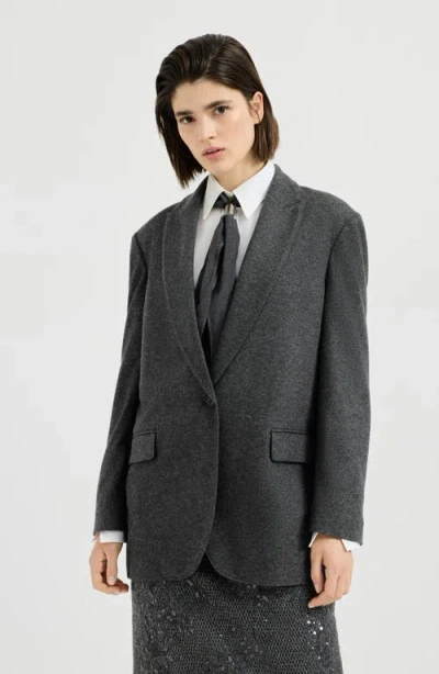 Brunello Cucinelli Cashmere Jersey Blazer With Monili In Black