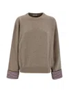 Brunello Cucinelli Cashmere Knit Jumper With Shirt Cuff Accents In Brown