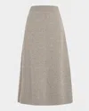 Brunello Cucinelli Cashmere Knit A-line Midi Skirt In Gray