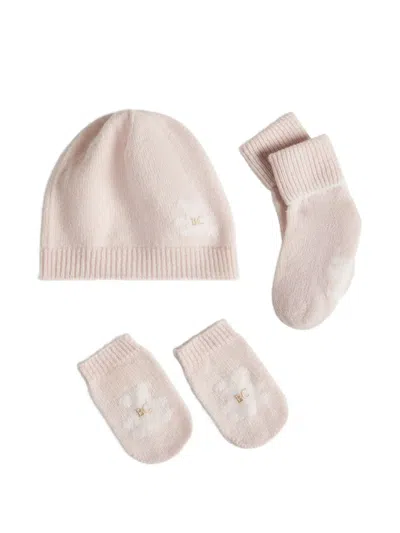 Brunello Cucinelli Cashmere Knit Baby Bernie Beanie, Gloves And Socks Set In Burgundy