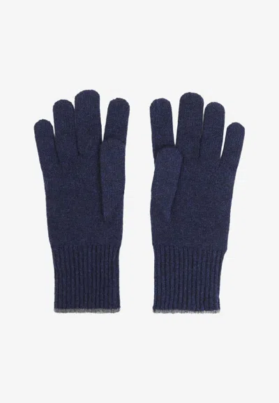 Brunello Cucinelli Cashmere Knit Gloves In Navy