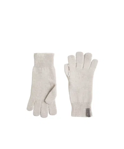 Brunello Cucinelli Kids' Cashmere Knit Gloves With Monili In Neutral