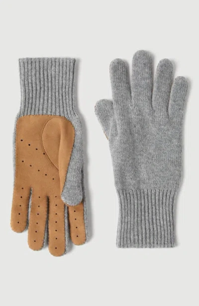 Brunello Cucinelli Cashmere Knit Gloves With Suede Palm In Gray