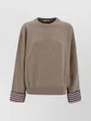 Brunello Cucinelli Cashmere Knit Jumper With Shirt Cuff Accents In Neutral