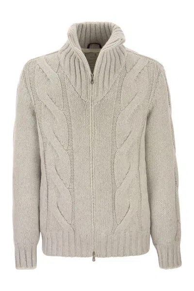 Brunello Cucinelli Cable-knit Padded Jacket In Beige