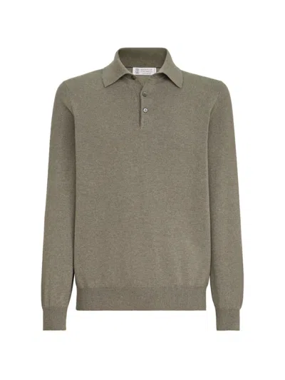Brunello Cucinelli Cashmere Knit Polo Shirt In Green