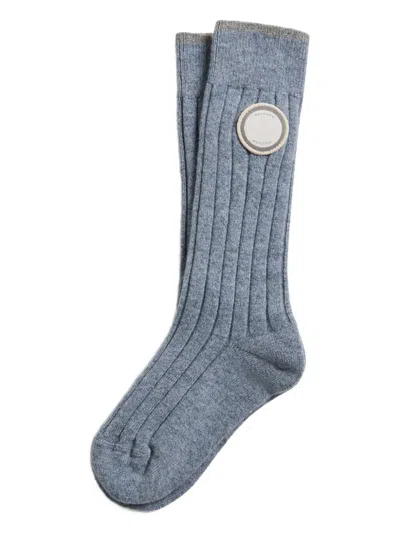 Brunello Cucinelli Cashmere Knit Socks In Blue