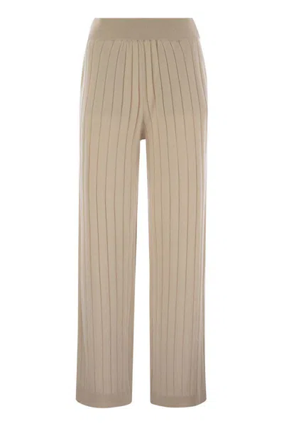 Brunello Cucinelli Cashmere Knit Trousers In Neutral