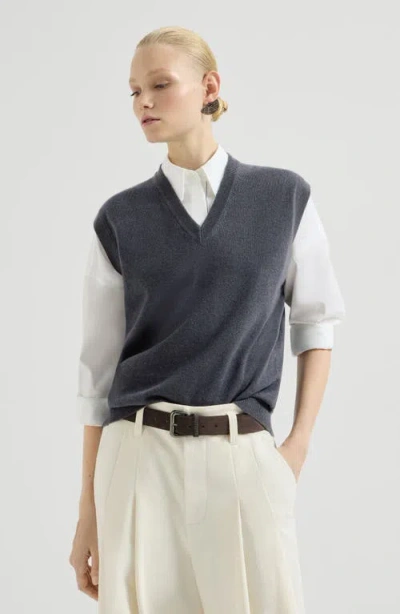 Brunello Cucinelli Cashmere Knit Vest In Gray