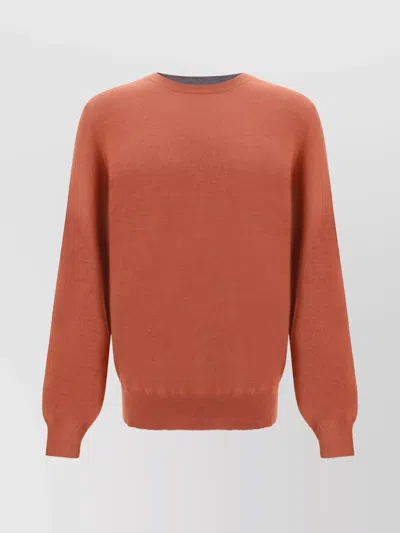 Brunello Cucinelli Cashmere Knitwear Sweater Ribbed Finish In Orange
