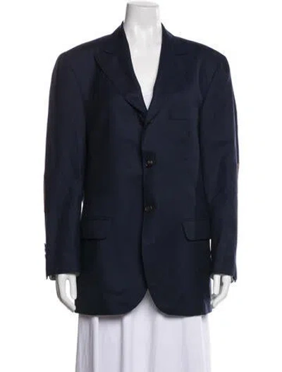 Pre-owned Brunello Cucinelli Cashmere Leather Trim Embellishment Blazer In Blue