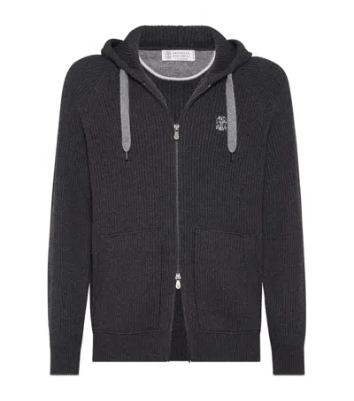 BRUNELLO CUCINELLI CASHMERE LOGO ZIP-UP HOODIE