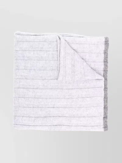 Brunello Cucinelli Cashmere Long Rectangular Ribbed Knit Scarf In White