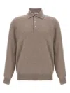 Brunello Cucinelli Cashmere Polo Ribbed Collar Cuffs Hem In Brown
