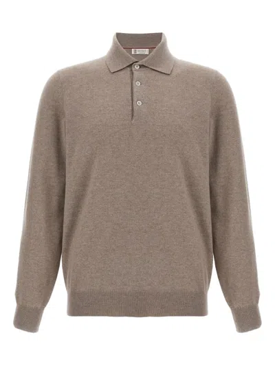 BRUNELLO CUCINELLI CASHMERE LONG-SLEEVE POLO SHIRT