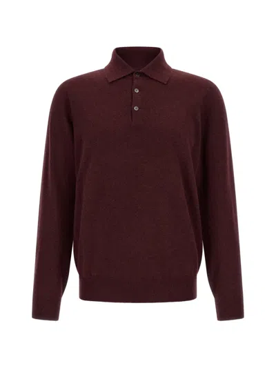 Brunello Cucinelli Cashmere Long Sleeve Knit Polo Shirt In Burgundy