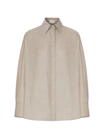 Brunello Cucinelli Cashmere Long-sleeve Shirt In Neutral