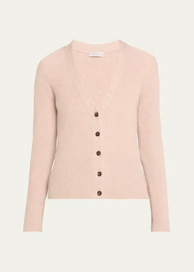Brunello Cucinelli Cashmere Lurex Button-front Cardigan In Pink