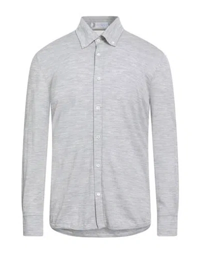 Brunello Cucinelli Cashmere Man Shirt Light Grey Size 44 Virgin Wool, Cashmere In Pattern