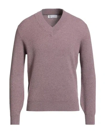 Brunello Cucinelli Cashmere Man Sweater Mauve Size 40 Cashmere In Purple