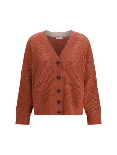 Brunello Cucinelli Mesh-knit Cashmere Cardigan In Red