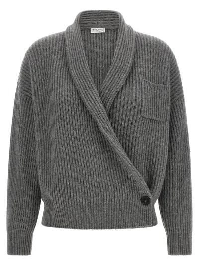 Brunello Cucinelli Cashmere Micro-sequin Cardigan In Gold