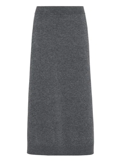 Brunello Cucinelli Cashmere Midi Skirt In Gray