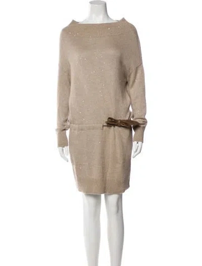 Pre-owned Brunello Cucinelli Cashmere Mini Dress In Neutral