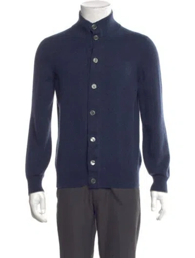 Pre-owned Brunello Cucinelli Cashmere Mock Neck Cardigan In Blue
