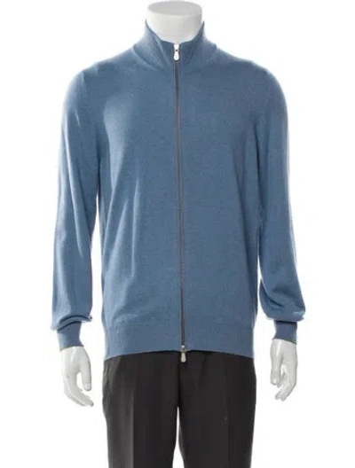 Pre-owned Brunello Cucinelli Cashmere Mock Neck Cardigan In Blue