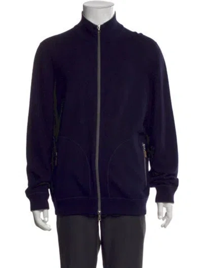 Pre-owned Brunello Cucinelli Cashmere Mock Neck Cardigan In Blue