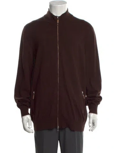 Pre-owned Brunello Cucinelli Cashmere Mock Neck Cardigan In Brown