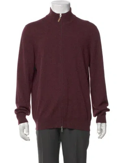 Pre-owned Brunello Cucinelli Cashmere Mock Neck Cardigan In Burgundy