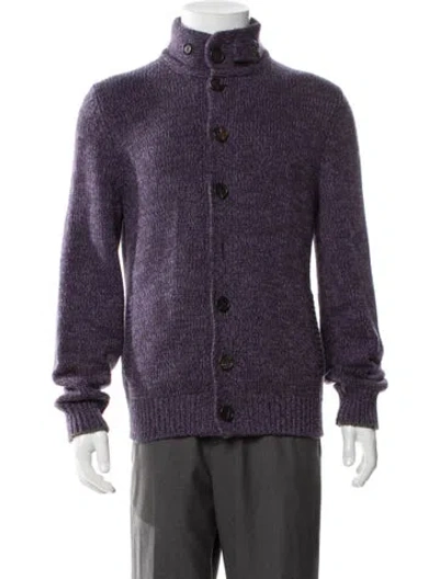 Pre-owned Brunello Cucinelli Cashmere Mock Neck Cardigan In Purple