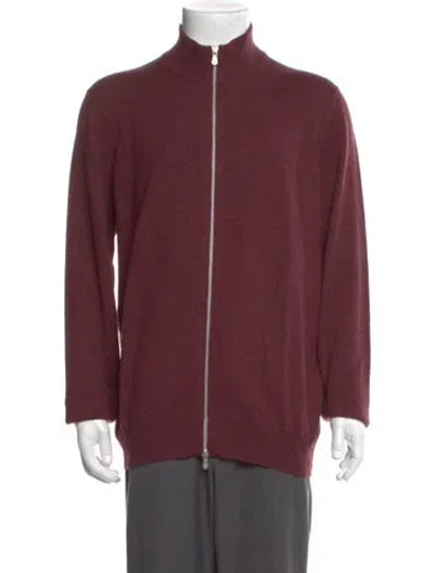 Pre-owned Brunello Cucinelli Cashmere Mock Neck Cardigan In Red