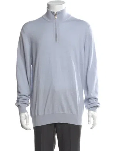 Pre-owned Brunello Cucinelli Cashmere Mock Neck Polo Sweater In Blue